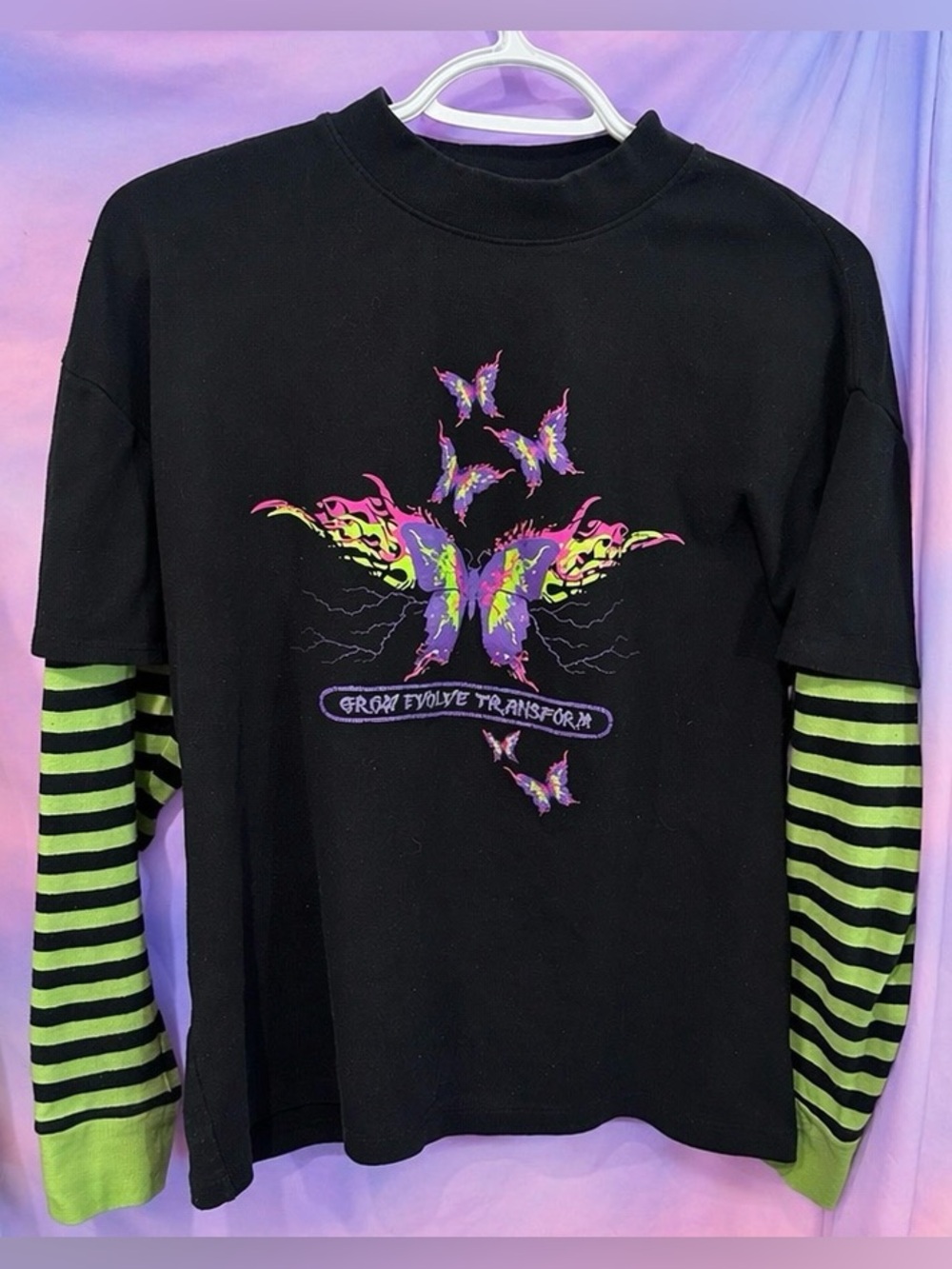 Y2K alt cyber goth emo layered butterfly shirt L